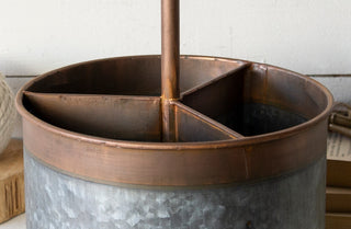Galvanized Metal and Copper Caddy with Handle