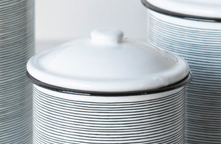 Black and White Striped Enamelware Canisters, Set of 3