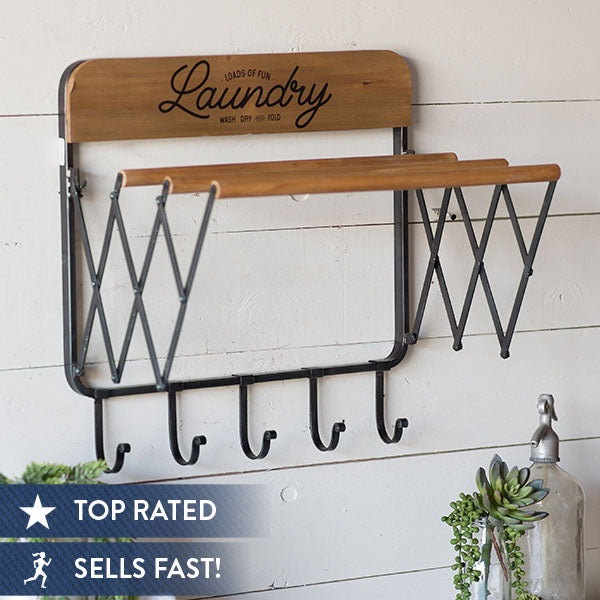 Industrial Farmhouse Shelf with Hanger Rack for Laundry Room