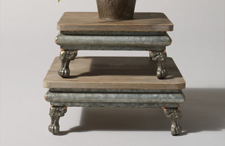Galvanized Metal and Wooden Pedestal Risers, Set of 2