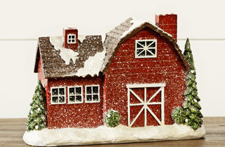 Frosted Snow Barns, Set of 2