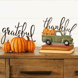 Thankful and Grateful Pumpkin Decor, Set of 2