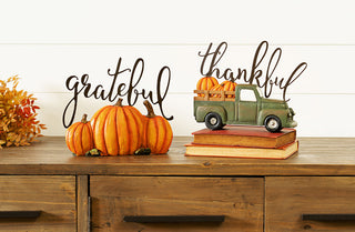 Thankful and Grateful Pumpkin Decor, Set of 2