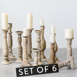 FOUND ITEM | Carved Wooden Candlesticks, Set of 6 Styles