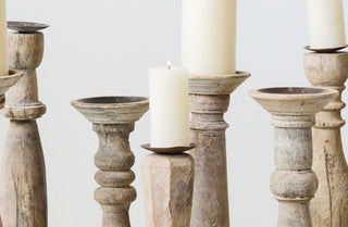 FOUND ITEM | Carved Wooden Candlesticks, Set of 6 Styles