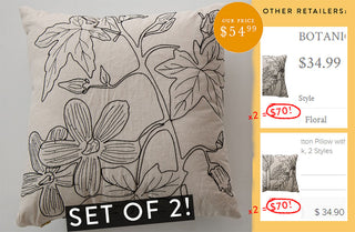 Botanical Embroidery Throw Pillows, Set of 2