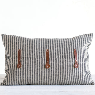 20 Inch Striped Pillow with Leather Detail