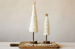 Fluffy Wool Christmas Trees, Set of 2