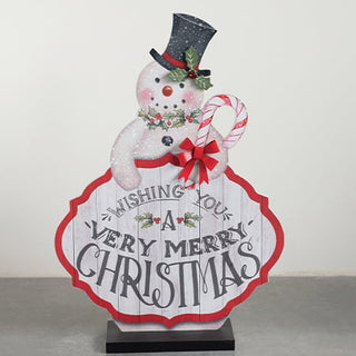 HUGE Very Merry Christmas Wood Snowman Figurine