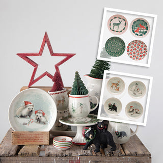 Stoneware Holiday Plates, Set of 4 - Pick Your Style