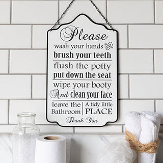Hanging Enamel Bathroom Rules Sign