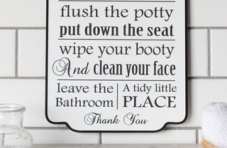 Hanging Enamel Bathroom Rules Sign