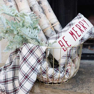 Plaid "Be Merry" Pillow