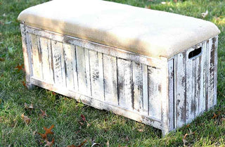 Collapsible Whitewashed Wooden Storage Bench