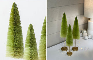 Ombre Green Bottle Brush Trees, Set of 3 | Handmade in USA