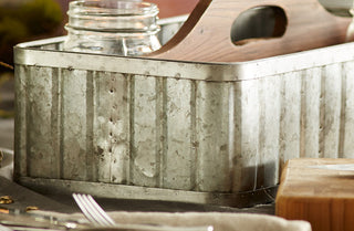 Galvanized Caddy with Wooden Handle