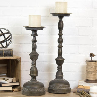 HUGE Antiqued Finish Candle Sticks  Set of 2