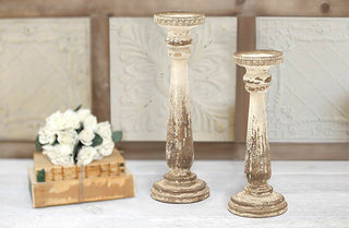 Distressed Wooden Candle Holders  Set of 2