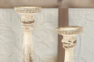 Distressed Wooden Candle Holders  Set of 2