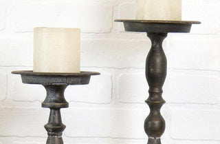 HUGE Antiqued Finish Candle Sticks  Set of 2