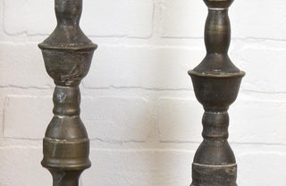 HUGE Antiqued Finish Candle Sticks  Set of 2