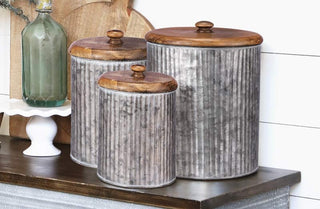 Corrugated Tin Canisters  Set of 3