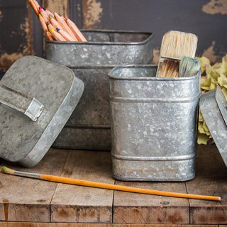 Galvanized Metal Canister  Set Of 2