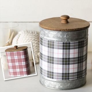 Metal Plaid Canister with Wooden Lid, Pick Your Style