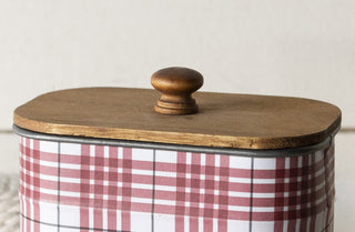 Metal Plaid Canister with Wooden Lid, Pick Your Style