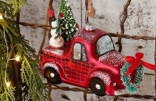 Red and Green Truck Ornaments  Set of 2