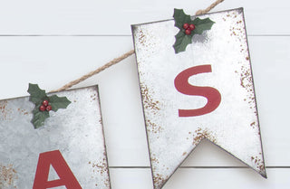 Metal Christmas Banner With Holly