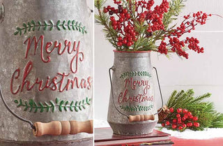 Merry Christmas Galvanized Canister With Handle