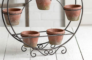 Round Plant Stand with Terracotta Pots