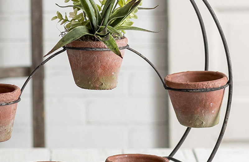 circular plant pot holder Round Plant Stand with Terracotta Pots | Farmhouse Garden