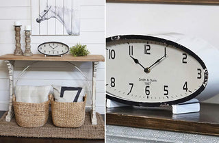 Distressed Metal Oval Table Clock