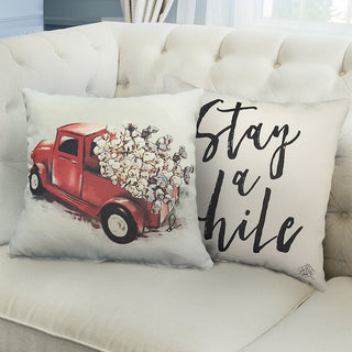 Double Sided Feedsack Red Truck Pillow Cover