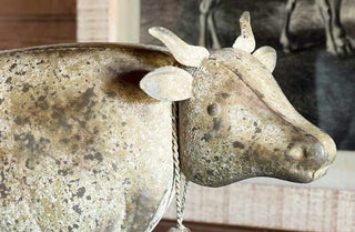 Distressed Metal Cow Statue