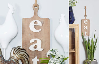 Wooden Cutting Board "Eat" Sign with Rope Handle
