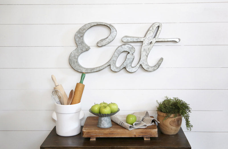 Eat Sign | Galvanized Metal Handwritten Farmhouse Eat Sign - Decor Steals