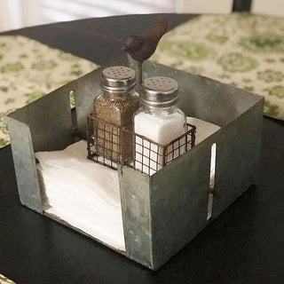 Galvanized Napkin Holder with Salt and Pepper Shakers