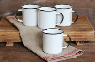 White Enamelware Mugs  Set of 4
