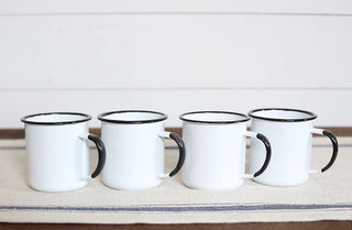 White Enamelware Mugs  Set of 4