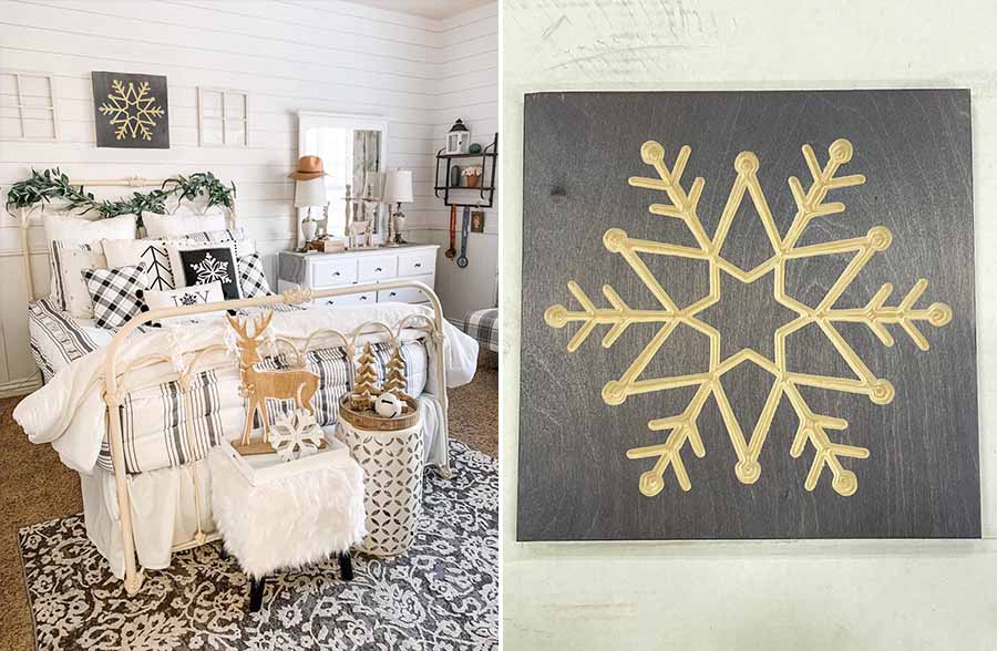 Wooden Snowflake Wall Decoration Wooden Snowflake Christmas Decoration  Ornament- Winter
