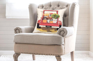 Double Sided Feedsack Red Truck Pillow