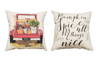 Double Sided Feedsack Red Truck Pillow