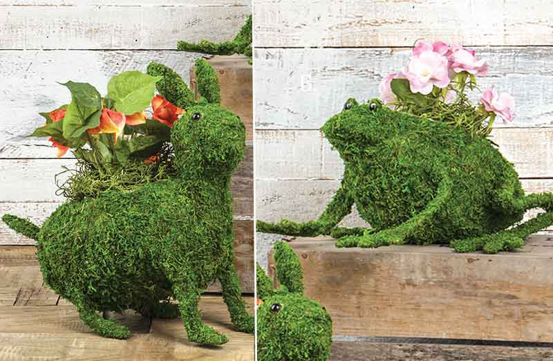 LARGE* Bunny and Frog Moss Covered Planter - Decor Steals
