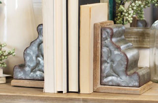 Galvanized Metal and Wood Corbel Bookends  Set of 2