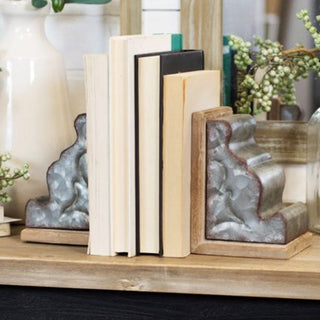 Galvanized Metal and Wood Corbel Bookends  Set of 2