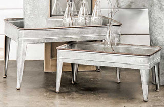 Galvanized Metal and Wood Tray Tables  Set of 2
