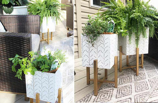 Embossed Tin Planters With Stands  Set of 2